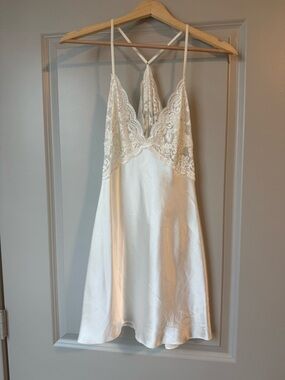 Lace-Trim Satin Mini Slip Dress - Cream